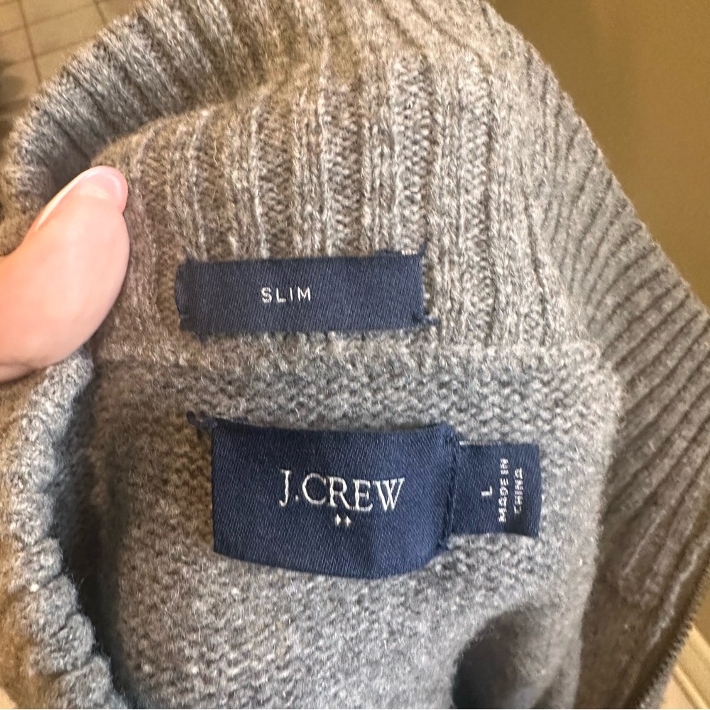 Gray Women's Sweater J Crew 100% Lambswool quarter zip Pull Over - Picture 2 of 13